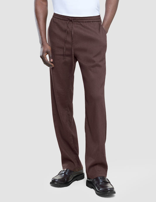 Pantalones de lino de alta calidad, color marrón oscuro