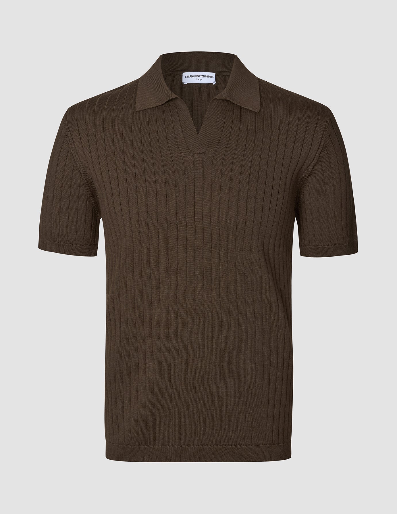 Polo de punto de manga corta con cuello en V, Marrón oscuro